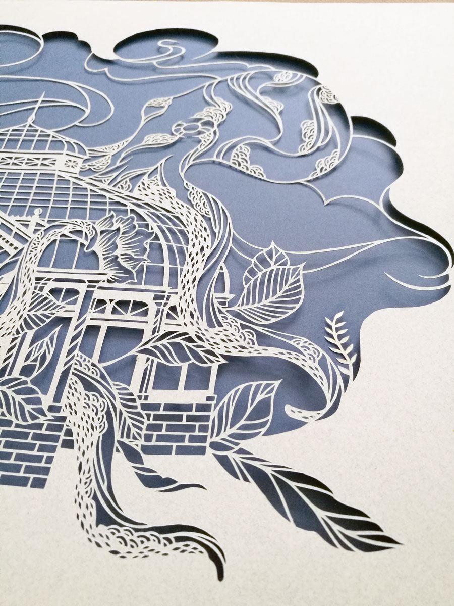 Westmount - artwork by Karen Watanabe - kirigami embroidery
